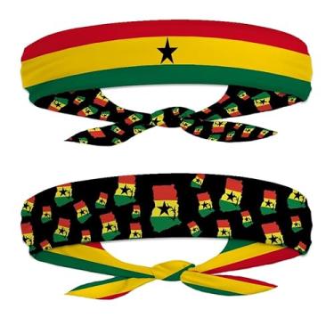 Imagem de Faixa de cabeça com bandeira de Gana para carnaval, fitness | bandana masculina e feminina, faixa de transpiração