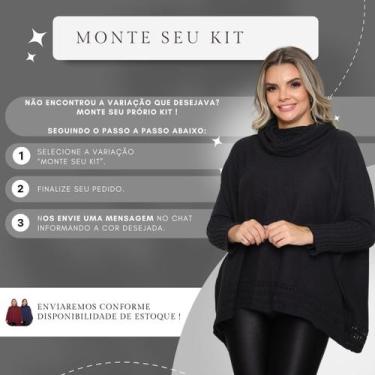 Imagem de Kit 2 Poncho Feminino Tricot Liso Gola Alta Casaco Lã Inverno - Rosile