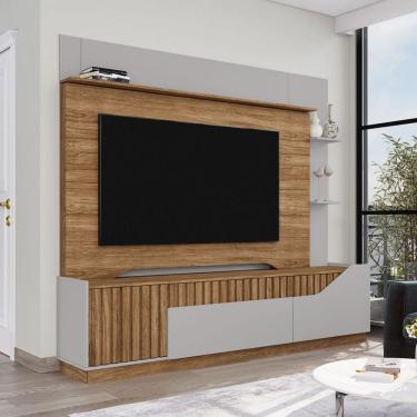 Imagem de Estante para TV Até 75 Polegadas Hugo 2 Portas 1 Gaveta Ripado Off White/Cinamomo - Pnr Móveis