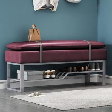 Imagem de Otomano, Banco De Sapatos De Metal Com Assento Falso Pu, Banco De Armazenamento De Sapatos Estofado Moderno Com Sapateira, Banco De Quarto Banco De Entrada De Acento De Fim De Cam, B, 100 * 34 * 46CM
