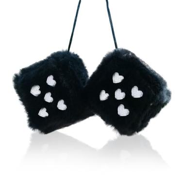 Imagem de Par de dados coloridos de pelúcia bordados com coração de 7,6 cm, enfeites de pelúcia macios para decoração de carro, acessórios vintage decorativos de carro para decoração de espelho retrovisor de