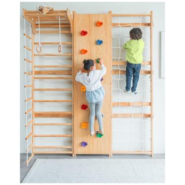 Imagem de Conjunto de Ginásio de Parede Avenlur Walnut 9 em 1 - Escada Sueca com 240cm de Altura