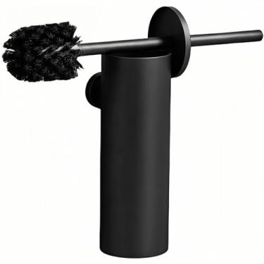 Imagem de Escova montada na parede, escova de vaso sanitário redonda com suporte de alça de metal, conjunto de escova e suporte de vaso sanitário de aço inoxidável 304 para limpeza de banheiro e banheiro (preto