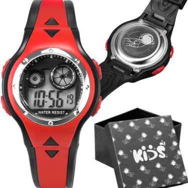 Imagem de relógio digital silicone crianca infantil vermelho + caixa preto origi