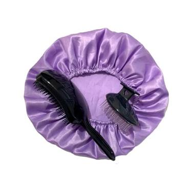 Imagem de Kit de Escovas: Raquete Fashion + Escova Massageadora Profissional e Touca de Cetim (PRETO/PRETO)