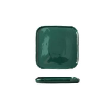 Imagem de Prato de bife de cerâmica esmaltada verde criativo cor sólida salada quadrada redonda -15 cm prato quadrado