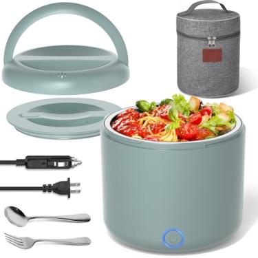 Imagem de Vabaso Lancheira elétrica aquecida para adultos, aquecedor de alimentos portátil de 80 W para trabalho, carro, caminhão, com recipiente de aço inoxidável 304 de 1,2 L, 110 V/12 V/24 V