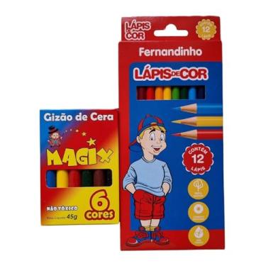 Imagem de Kit Lápis de Cor 12 Unidades Fernandinho + Gizão de Cera 6 Cores Magix – Não Tóxicos, Ideal para Crianças e Atividades Escolares
