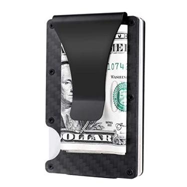 Imagem de Carteira masculina de couro com clipe de RFID para dinheiro, bolso frontal com clipe para dinheiro, Carbon Fiber, Small