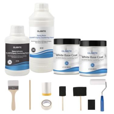 Imagem de GLAINTE Kit de pintura de bancada de mármore para banheiro, cozinha, vidro branco