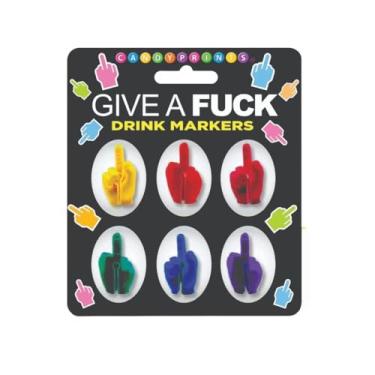 Imagem de Marcadores de bebida FU Finger – Conjunto de 6 etiquetas de vidro para dedo médio que abrem a confusão de bebidas com um toque de atrevimento!