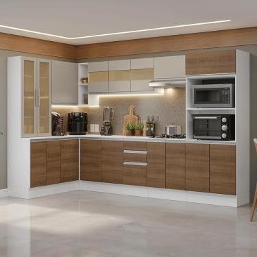 Imagem de Armário de Cozinha Completa de Canto 100% MDF 447 cm Branco/Rustic/Crema Smart Madesa 02