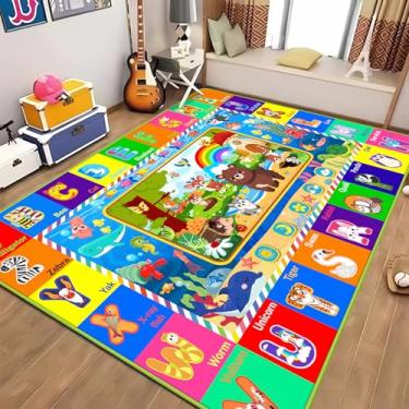 Imagem de LTKOUGFAM Tapete infantil ABC, tapete infantil de animais da floresta, para sala de jogos de meninas e meninos, tapete dobrável para bebês e crianças pequenas engatinhando (verde, 287 x 192 cm)