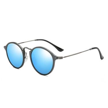Imagem de Óculos de sol redondos polarizados para homens e mulheres, armação de alumínio e magnésio, revestimento colorido da moda, leve, UV400, azul-pistola, BH01