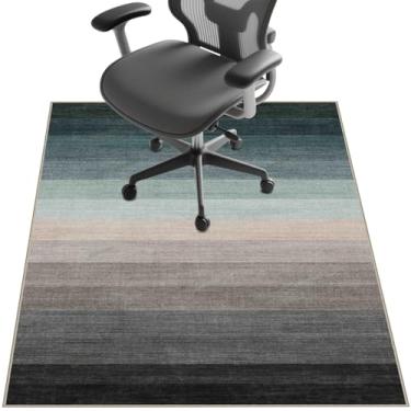 Imagem de Tapete de cadeira para piso de madeira, tapete de mesa de 122 cm x 91 cm para cadeira de computador com rodinhas e piso baixo, protetor de piso antiderrapante para escritório em casa, listras