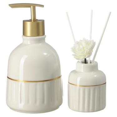 Imagem de Kit Lavabo Difusor Banheiro Porcelana Dispenser Líquido Luxo