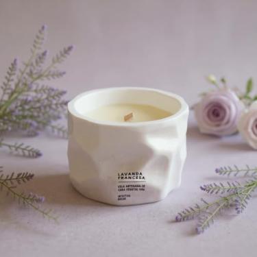 Imagem de Vela Aromática Lavanda Francesa, 140g, Pote de Concreto Branco estilo orgânico, Intuitiva Decor