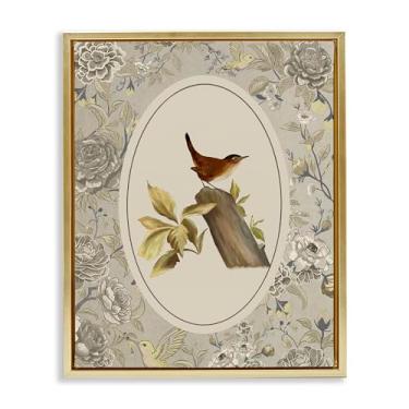 Imagem de Stupell Industries Arte de parede em tela flutuante dourada empoleirada pássaro e toile por Radhika Modi, 53 x 43 cm