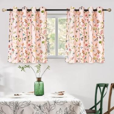 Imagem de DriftAway Lauren Cortinas blecaute rosa para quarto, estampa de ramo de aquarela colorido, forrado com isolamento térmico, 2 painéis para sala de estar de meninas 91 cm carne/bebê/rosa claro