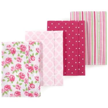 Imagem de Luvable Friends Hudson Baby, flanela, arroto, panos, pacote com 4, Rosa rosada, 14x20 inches