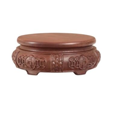 Imagem de Base de exibição Bonsai com base redonda com escultura em relevo, suporte para plantas de madeira para uso interno externo (grande)