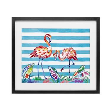 Imagem de Stupell Industries Impressão emoldurada preta com pincelada flamingos em listras design sob vidro por Paul Brent, 43 x 53 cm