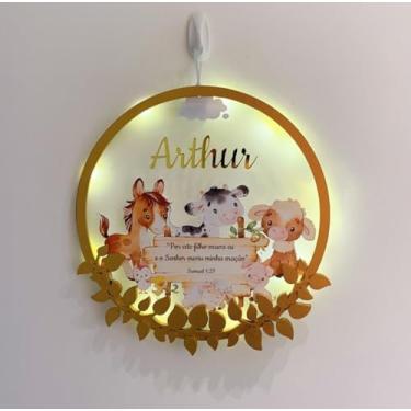 Imagem de Enfeite Porta Maternidade Fazenda versículo Acrílico e Espelho Led