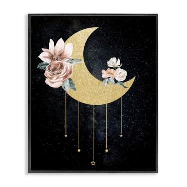 Imagem de Stupell Industries Design de arte giclée emoldurado preto com lua com rosas com detalhes glamorosos por Daniela Santiago, 35,5 x 28,5 cm