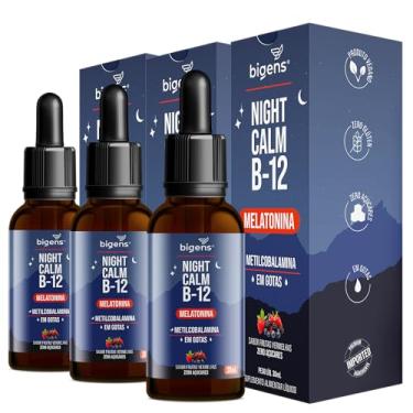 Imagem de Night Calm B12: Melatonina e Vitamina B12 em gotas, com Sabor Frutas Vermelhas, Unidade 30 ml, Bigens. (Kit 3)