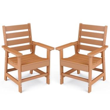 Imagem de BRIOPAWS Cadeiras de jantar ao ar livre | Conjunto de 2 | HDPE | Teca | Cadeira de pátio com braços | Moderna | Para todos os climas | Grande e confortável | para terraço ao lado da piscina