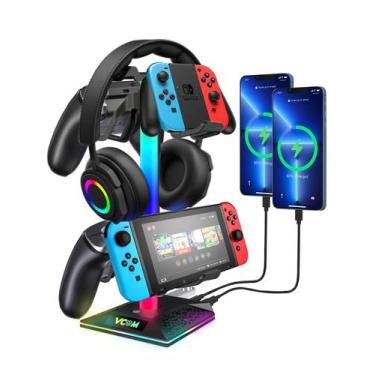 Imagem de Suporte para fones de ouvido RGB Gaming VCOM com 2 portas USB e 1 tipo