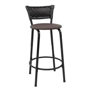 Imagem de Banqueta Para Bancada 60cm Preta Junco Preto Balcão Ilha Bistrô Bar Co