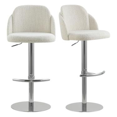 Imagem de CHITA Conjunto de 2 bancos de bar ajustáveis, bancos giratórios com base de aço inoxidável para bar, ilha de cozinha, sala de jantar, prata