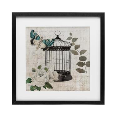 Imagem de Stupell Industries Impressão emoldurada preta de borboleta vintage Menagerie design sob vidro por Nan, 13 x 13