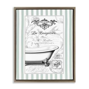 Imagem de Stupell Industries La Baignoire em listras marrom emoldurado tela flutuante arte design de parede por Lettered and Lined, 21 x 17