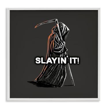 Imagem de Stupell Industries Slayin' It Grim Reaper Design de arte giclée emoldurado branco por Jedco Brands, Inc., 61 x 61 cm