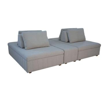 Imagem de Sofá Ilha Modulado 230cm Divan Boucle Suave Bege Claro Com Pés Em Madeira Linha Premium