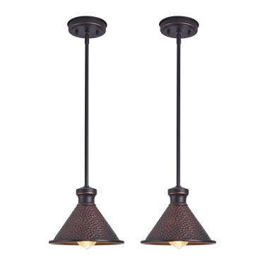 Imagem de Tarentlight Luminária pendente (2 pacotes), luzes de cozinha penduradas no teto, acabamento bronze polido a óleo, iluminação de casa de fazenda para sala de ilha de cozinha, persiana de alumínio