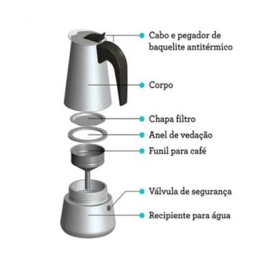 Imagem de Cafeteira Tipo Italiana Expresso 6 Xicaras Cafe Bule 300ml Em Inox Man