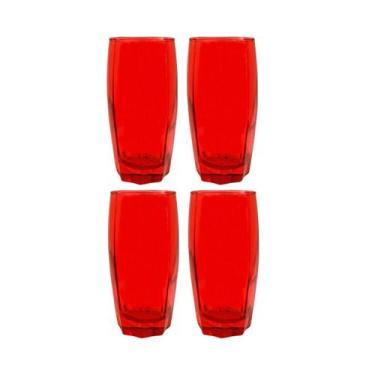 Imagem de Copo Vidro Florida 370ml Vermelho Suco Agua Tendencia - 4 UN - CRISTAR