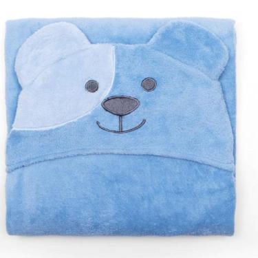 Imagem de Manta de Microfibra c/ Capuz Bouton Infantil Ursinho Feliz Azul - Buet