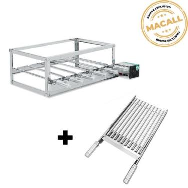 Imagem de Churrasqueira Giratória Inox 6 Espetos 2 Andares ECO + Grelha Argentin