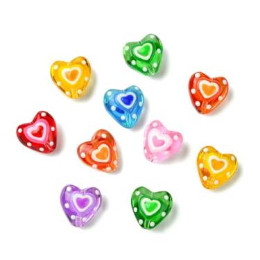 Imagem de UR URLIFEHALL 14 peças, 7 estilos, contas de vidro feitas à mão, coração, coração, coração, contas espaçadoras soltas para pulseira DIY, colar, fabricação de joias