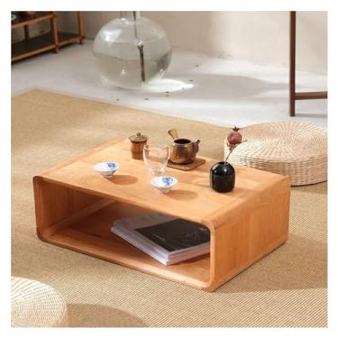 Imagem de YANIR-137 Mesa baixa com janela de sacada retrô para meditação, mesa baixa de tatame japonês, adequada para sentar no chão, jantar e mesa de centro para sala de estar, janela de sacada (01)