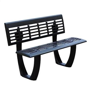 Imagem de Banco externo Cadeira de parque ao ar livre com encosto, banco de pátio de alumínio fundido preto, 47,5/149.9 cm Cadeira de lazer para duas pessoas, móveis ao ar livre para caminho de jardim, deck