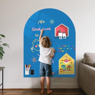 Imagem de Quadro negro magnético para crianças, 100 cm x 80 cm - adesivo atualizado, inclui quadro apagável a seco, estojo magnético, 5 marcadores de quadro branco à base de água (azul celeste)