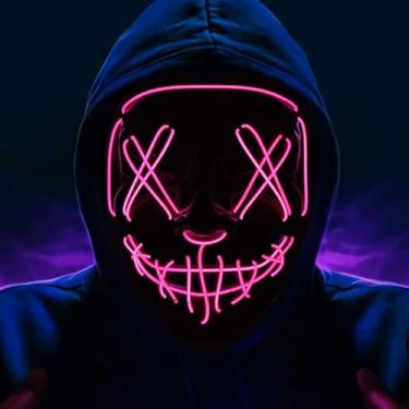 Imagem de Peywot Máscara De Halloween Com Iluminação Led, The Purge 3 Modos Iluminação, Assustadora Para Cosplay Em Festivais (Rosa)