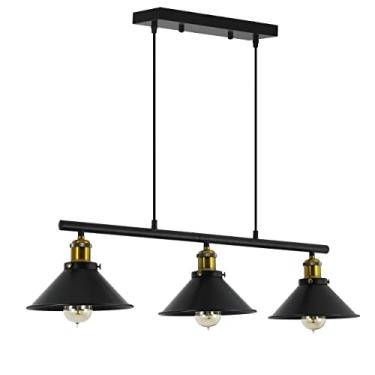 Imagem de Elephant Lighting Luminária pendente de ilha de cozinha de 3 luzes, lustre industrial suspenso linear para casa de fazenda com acabamento preto fosco para cozinha, bar, sala de jantar, mesa de bilhar