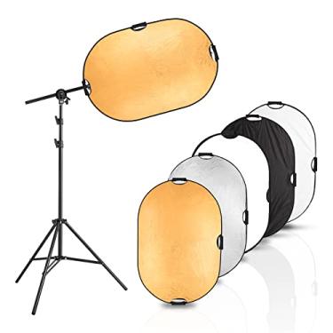 Imagem de Kit de suporte para refletor de fotografia Selens, 61 x 91 cm, refletores de 12,7 cm em 1 com suportes leves de 198 cm e clipes extensíveis para braço para iluminação de estúdio fotográfico