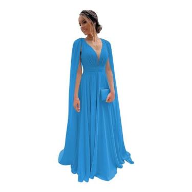 Imagem de Vestido de dama de honra CRIEBDK A Line, chiffon plissado, decote em V